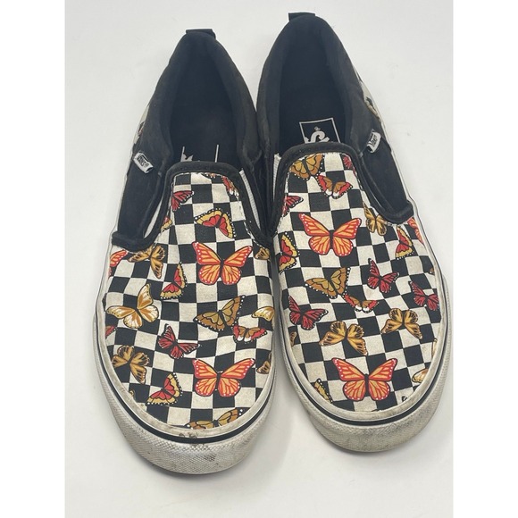 Vans Other - Vans Asher Butterfly Checkerboard Slip On Shoes Girls Size 4 / Womens 5.5 Skate